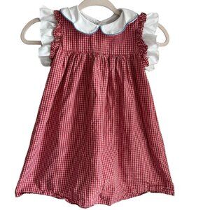 Bella Bliss Girls 7 Red Check Dress cotton ruffle fairy Cottagecore Classic